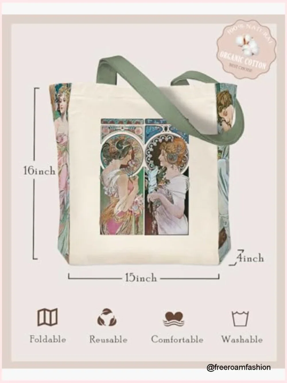Large Canvas Tote Bag Reusable Grocery Shopping Shoulder Bag